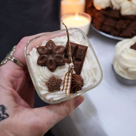 Handmade ✦ Soy Wax Candle ✦ Chocolate Dessert Whipped Style Recycled Glass 4" - Picture 5 of 9
